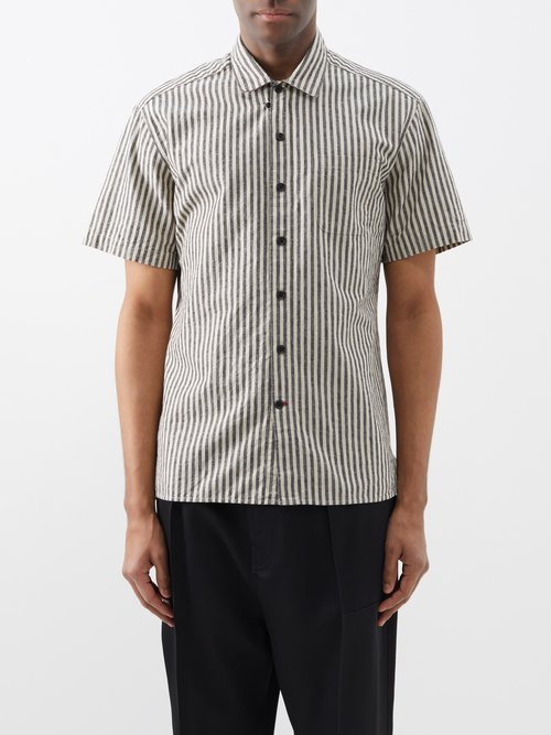Oliver Spencer Riviera Striped Linen-blend Shirt In Cream Stripe