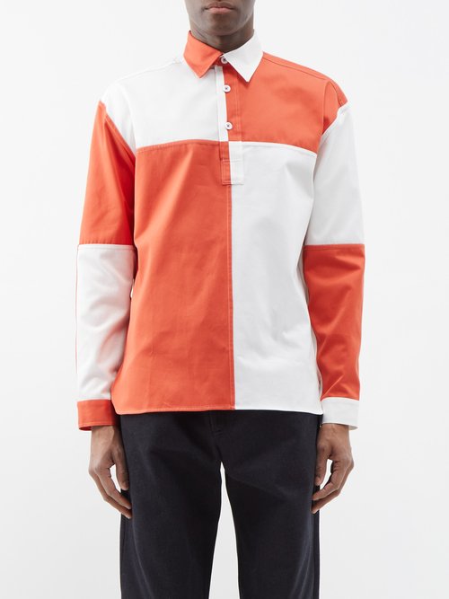 3man - Colour-blocked Cotton Shirt - Mens - Orange White