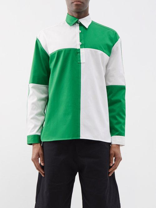 3man - Colour-blocked Cotton Shirt - Mens - Green White