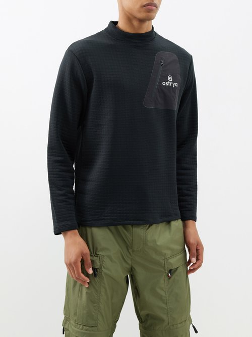 ostrya - tessellate patch-pocket fleece sweater mens black