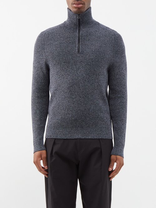 bogner - lennard ribbed-knit cotton-blend sweater mens navy