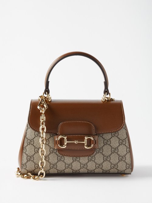 Gucci Horsebit 1955 mini rounded bag in Brown Beige GG Canvas