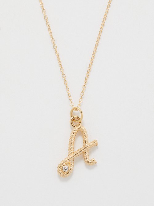 Alison Lou Letter Streamer Diamond & 14kt Gold Necklace