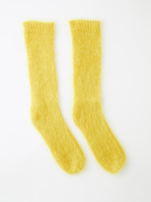 Raey - Hairy Mohair-blend Socks - Womens - Yellow