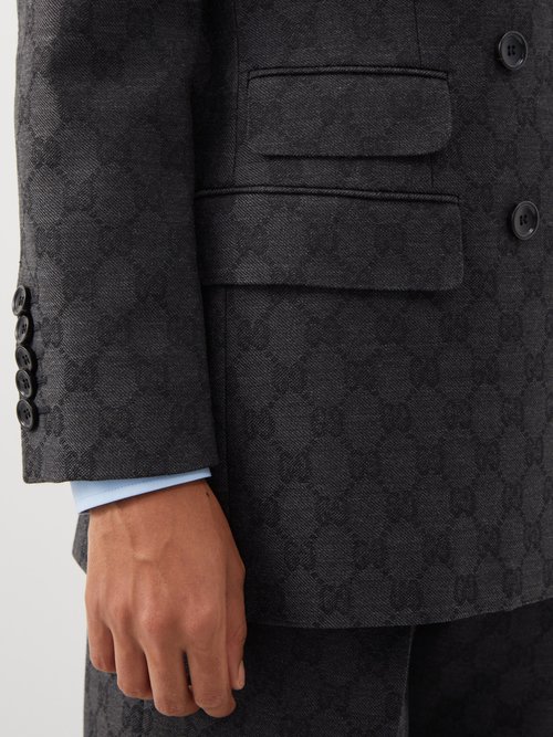 GG Double Breasted Wool Blazer in Grey - Gucci