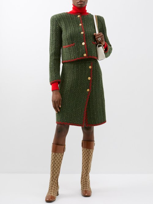 Gucci - Buttoned Wool-blend Tweed Skirt - Womens - Green Red