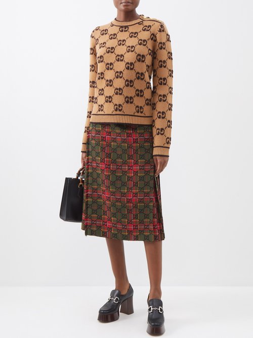 Gucci - GG-logo Bouclé Wool Sweater - Womens - Brown Multi