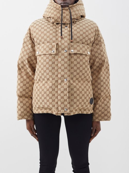 Gucci Gg Cotton Canvas Puffer Jacket In Camel | ModeSens
