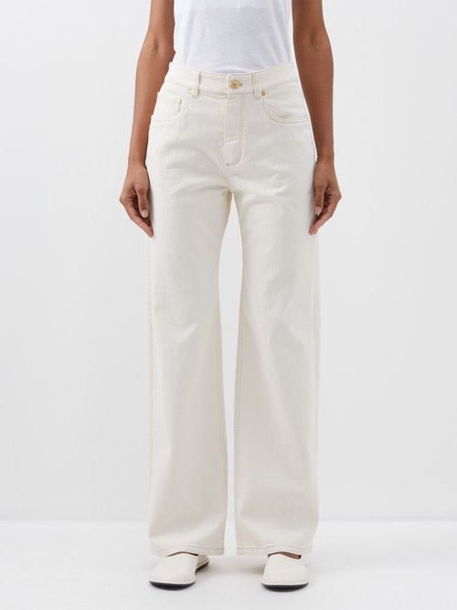 Brunello Cucinelli - Wide-leg Cotton-blend Jeans - Womens - Ecru