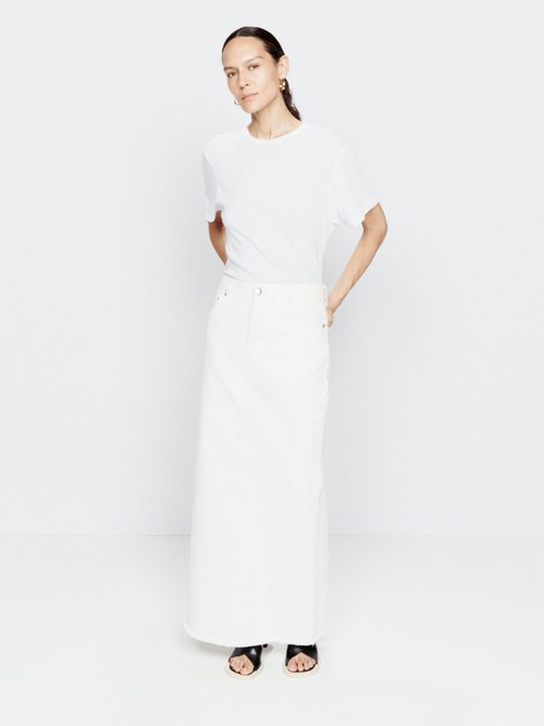 Raey - Split Back Organic-cotton Denim Maxi Skirt - Womens - White