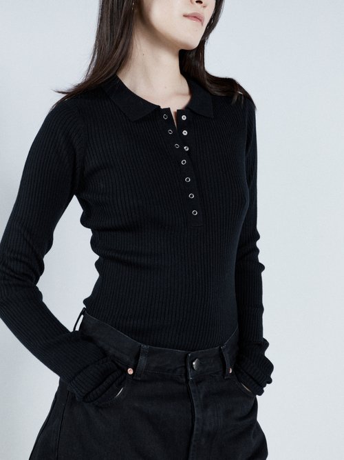 Raey - Responsible Merino Wool Knitted Polo Shirt - Womens - Black