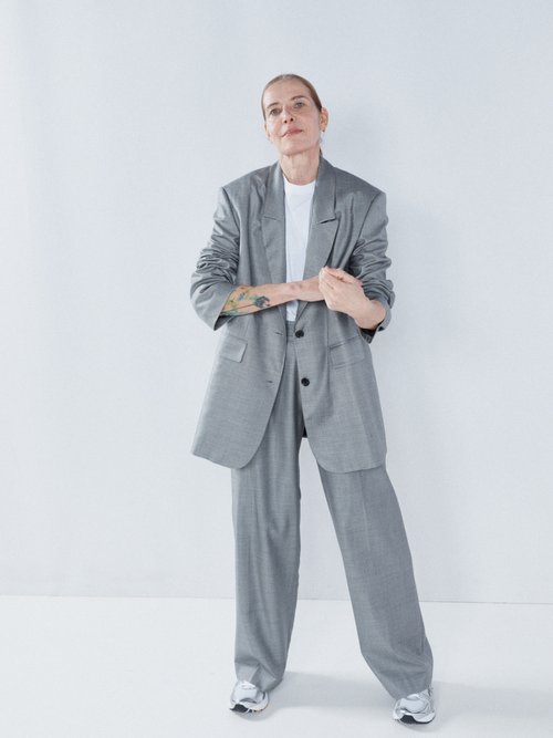 Raey - Longline Wool And Silk-blend Suit Jacket - Womens - Grey