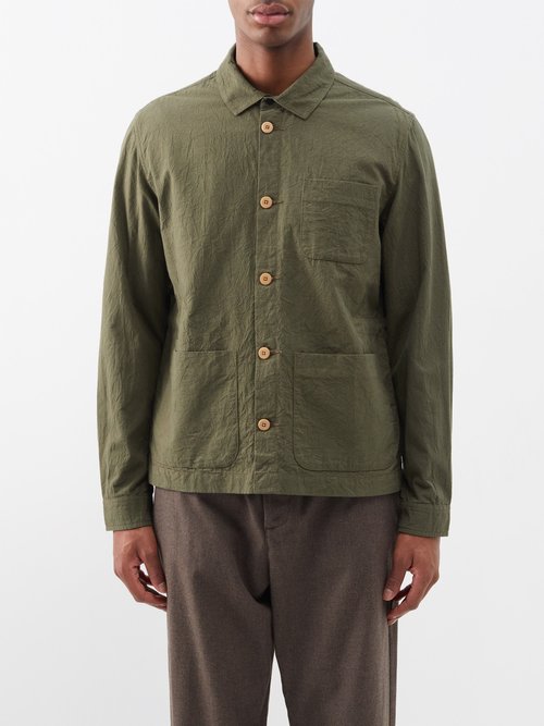 Folk Assembly Crinkled-cotton Jacket In Green