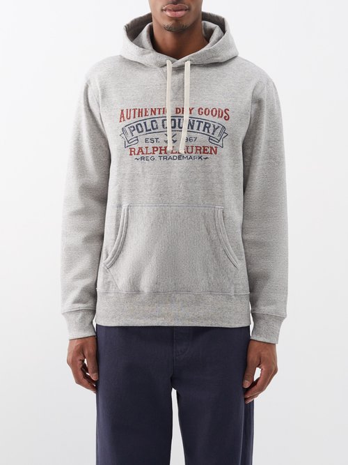 Polo Ralph Lauren - Logo-print Cotton-blend Jersey Hoodie - Mens - Grey Multi
