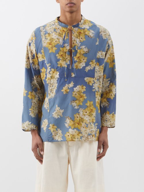 L.E.J Daffodil-print Cotton-blend Habotai Tunic Shirt