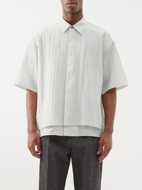 Le17septembre Homme - Layered Crinkled Short-sleeved Shirt - Mens - Light Grey