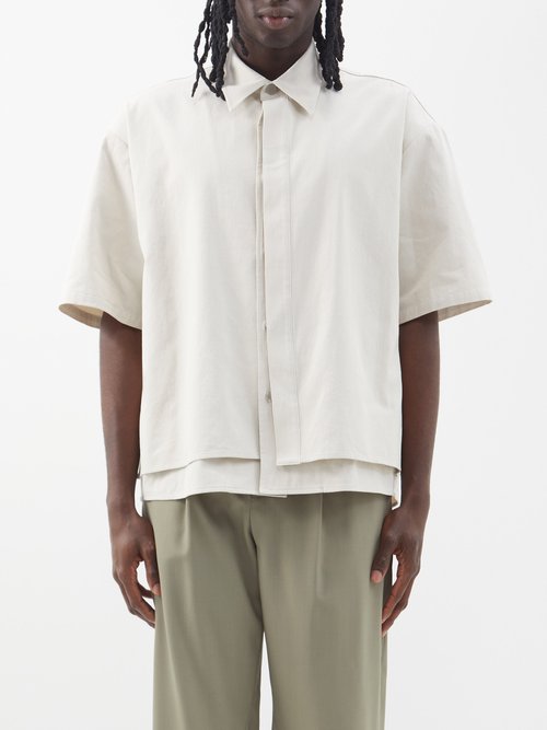 Le17septembre Homme - Layered Denim Short-sleeved Shirt - Mens - Cream