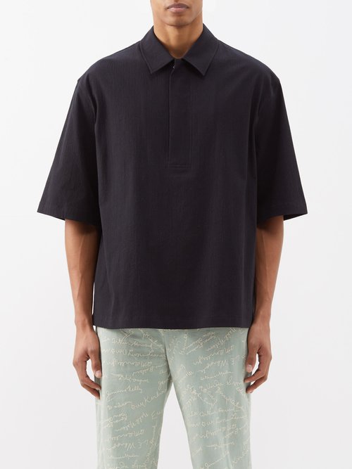 Le17septembre Homme - Textured-canvas Short-sleeved Shirt - Mens - Black