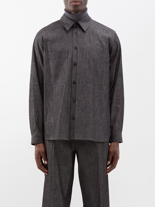 Le17septembre Homme - Layered-placket Patch-pocket Cotton-blend Shirt - Mens - Black