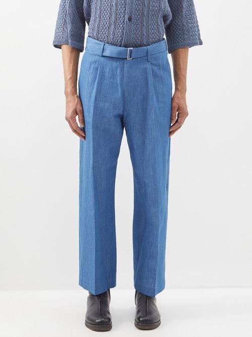 Le17septembre Homme - Belted-waist Cotton-blend Trousers - Mens - Blue