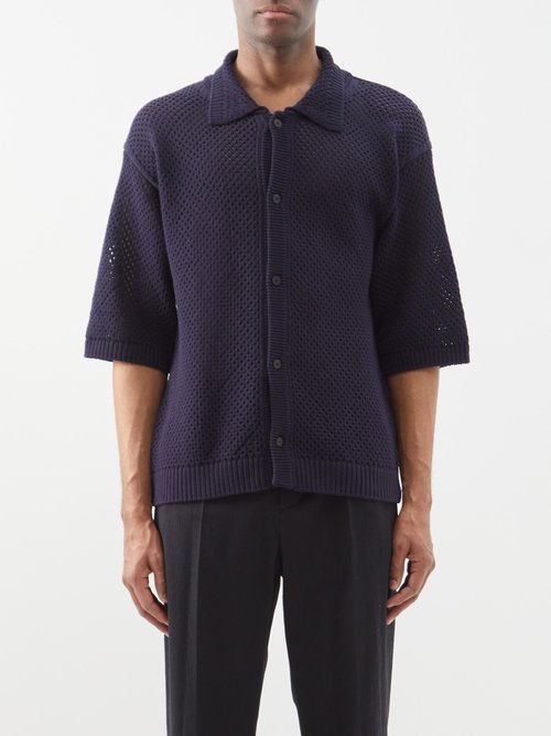 Le17septembre Homme - Cotton Crochet-knit Shirt - Mens - Navy