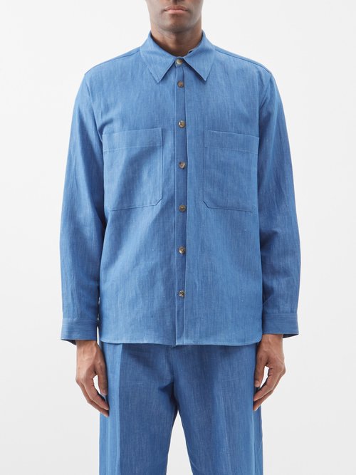 Le17septembre Homme - Layered-placket Patch-pocket Cotton-blend Shirt - Mens - Blue