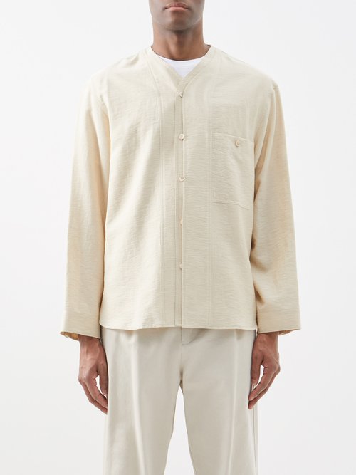 Le17septembre Homme - Layered-placket Textured Shirt - Mens - Beige