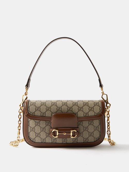 GUCCI 1955 Horsebit Small Shoulder Bag in Brown Leather