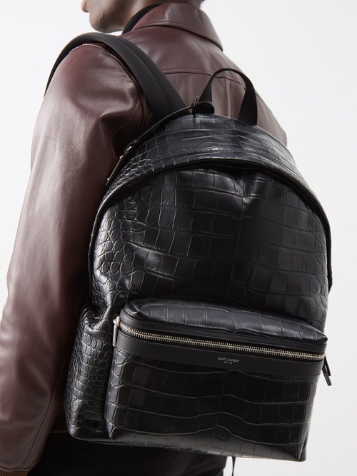 Saint Laurent City Croc-effect Leather Backpack In Black | ModeSens