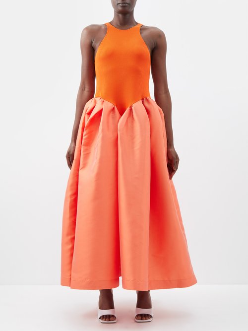 Marques'almeida - Organic Cotton-blend Jersey And Taffeta Dress - Womens - Orange