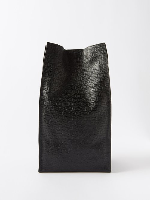 Saint Laurent Deli Logo-debossed Leather Bag In Black