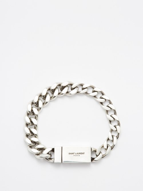 Saint Laurent - Logo-engraved Curb-chain Bracelet - Mens - Oxidised Silver