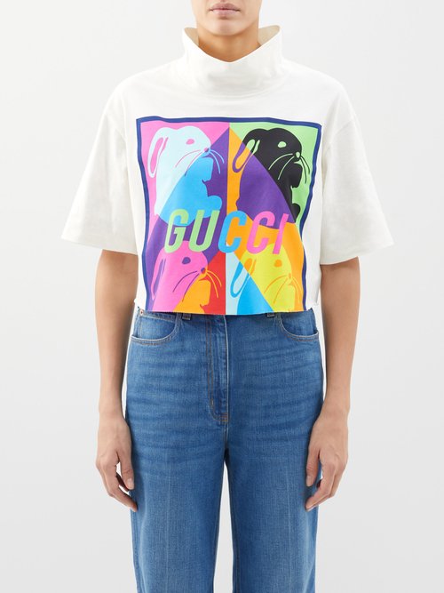 Gucci Printed Cotton T-shirt In White |