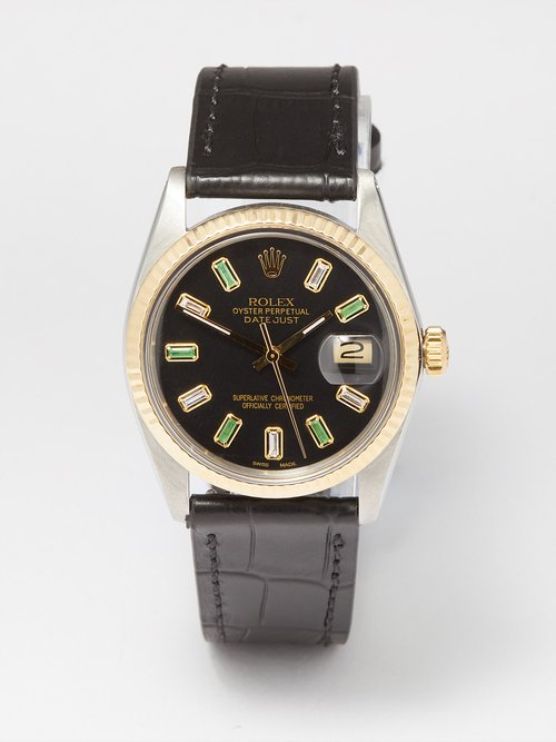Lizzie Mandler Vintage Rolex Datejust 35mm Emerald & Steel Watch