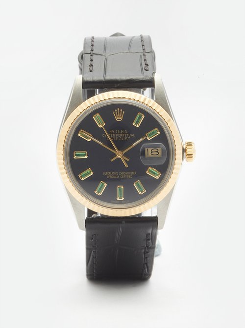 Lizzie Mandler Vintage Rolex Datejust 33mm Emerald & Steel Watch