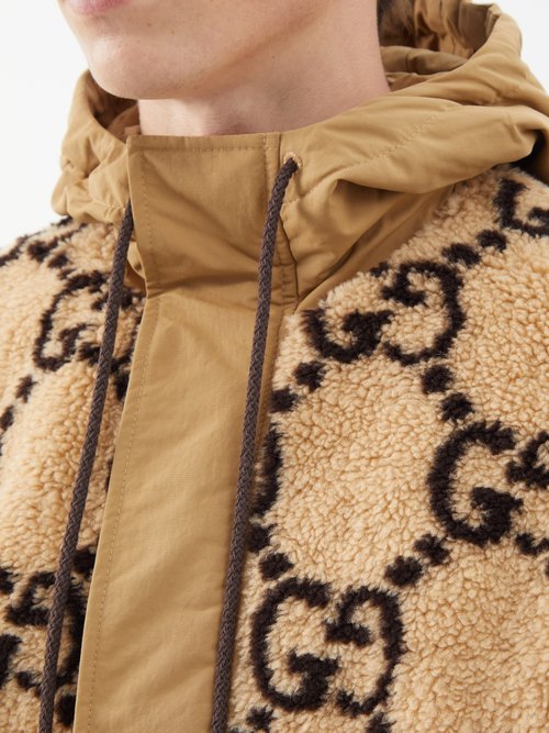 Gg-jacquard Wool-blend Fleece Track Jacket In Marrone