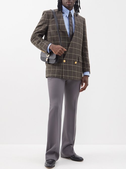 Gucci - Double-breasted Checked Wool-blend Suit Jacket - Mens - Dark Grey