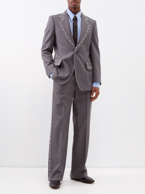 Gucci - Studded Notch-lapel Drill Suit Jacket - Mens - Grey