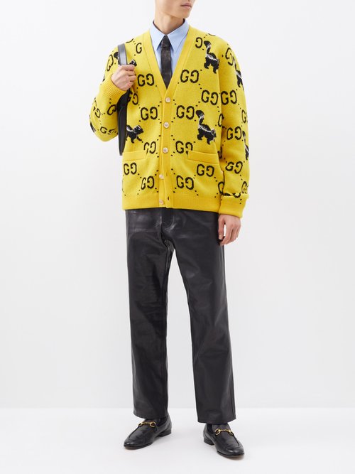 Gucci - GG-jacquard Wool Cardigan - Mens - Yellow Multi