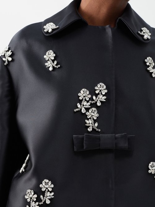 Shushu-tong Crystal-embroidered Satin Coat In Black | ModeSens