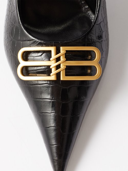 BALENCIAGA Square Knife BB logo-embellished patent-leather pumps