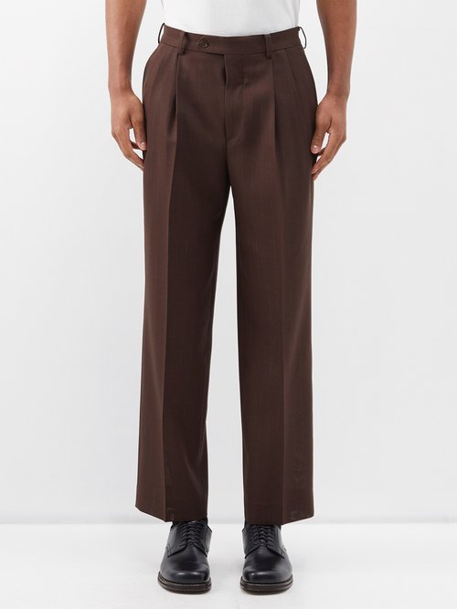 Auralee - Pinstriped Wool-blend Trousers - Mens - Brown