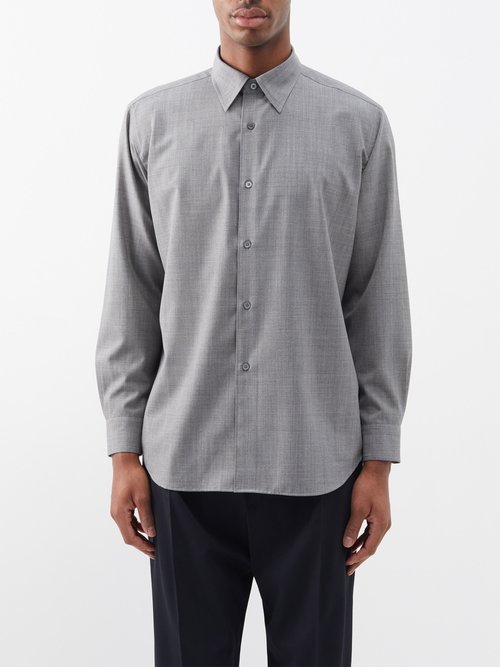 Auralee - Point-collar Wool Shirt - Mens - Grey