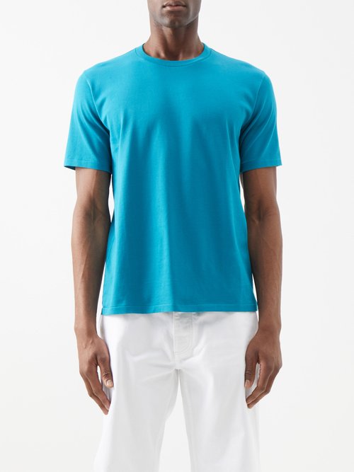 Auralee - Luster Plaiting Cotton-jersey T-shirt - Mens - Blue