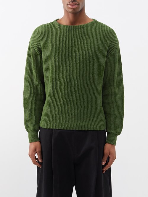 Auralee - Hard Twist Ribbed Wool Sweater - Mens - Green
