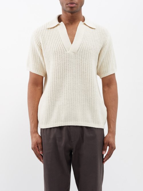 Auralee Ribbed Cotton And Wool-blend Polo Shirt In Neutrals | ModeSens