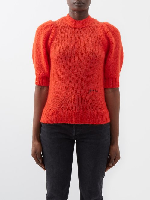 Ganni - Logo-embroidered Mohair-blend Sweater - Womens - Orange