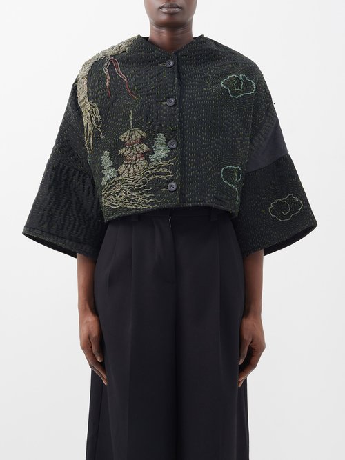 By Walid - Bella Cropped 19th-century Silk Jacket - Womens - Black