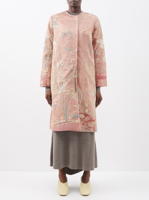 By Walid Tanita Vintage Embroidered-silk Coat In Pink Gold