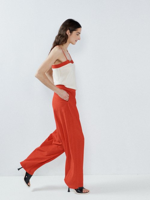 Raey - Crinkled Silk-blend Tailored Trousers - Womens - Red